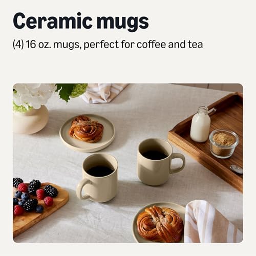 Amazon Basics Stoneware Coffee Mugs, 16 oz, 4-Piece Set, Gloss-Glazed