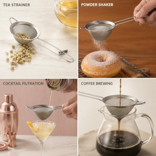 E-far Fine Mesh Strainer Set of 2, 3.3 Inches Stainless Steel Tea