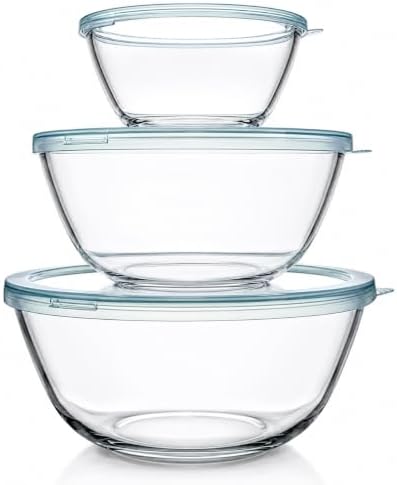 Luvan Glass Mixing Bowls with Lids Set(4.5QT, 2.7QT, 1.1QT)-Large