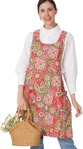 Cozy Adjustable Cross Back Aprons for Women with Pockets Cotton Linen
