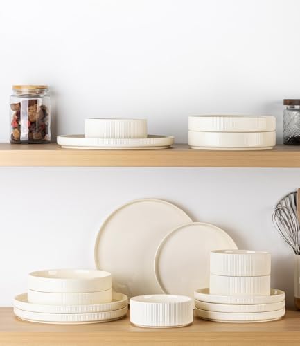 TheTerra Ceramic Dinnerware Set for 4, 12-Piece Plates and Bowls Set