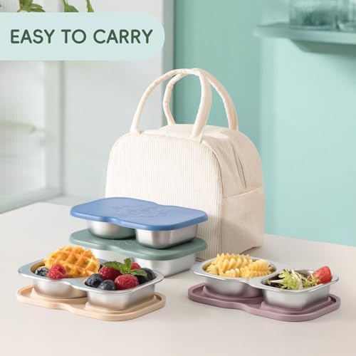 VITEVER 4 Pack Small Stainless Steel 2-Compartment Snack Containers