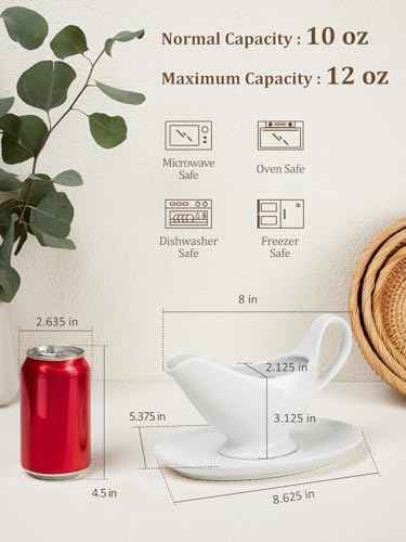12 OZ Ceramic Gravy Boat with Sauce, White Sauce Boat