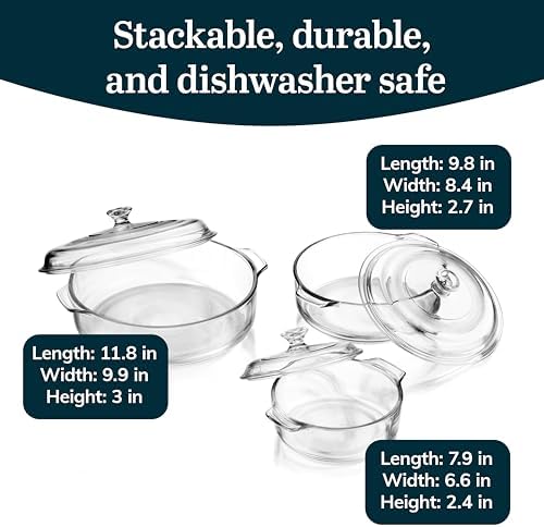 Libbey Glass Casserole Dish Set with Covers, 3-Piece