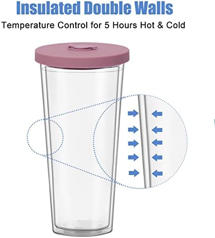 2 Pack Reusable Boba Tea Cups, 24oz Iced Coffee Cup with Straw and