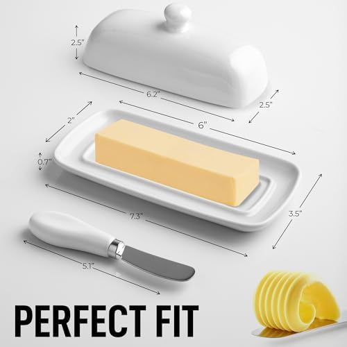 Zulay Kitchen Ceramic Butter Dish with Lid For Countertop & Stainless