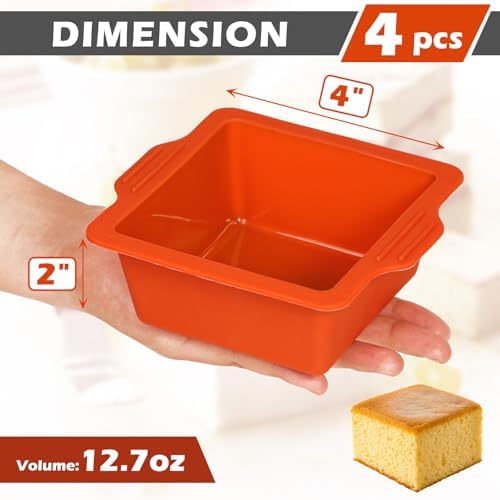 Webake 4 Inch Silicone Square Cake Pans, Nonstick Mini Square Silicone