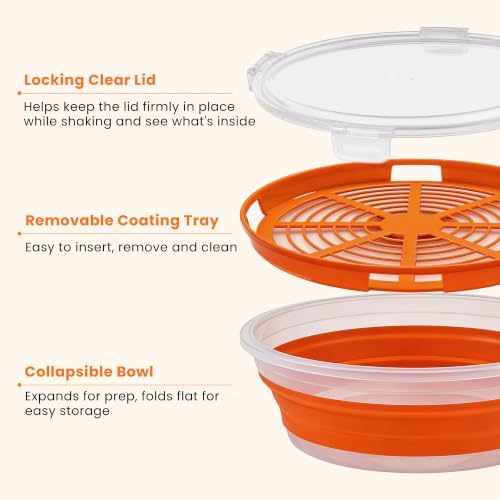 Breading Bowl Shaker with Locking Lid, Collapsible Batter Bowl for