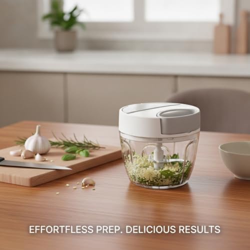 Durable PP Plastic Manual Food Chopper, Pull-String Garlic Mincer for
