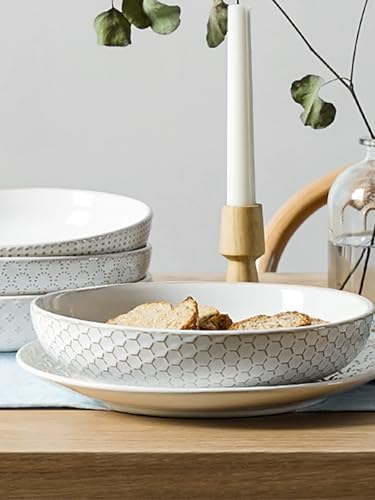 LE TAUCI Pasta Bowls 42oz, Large Salad Bowl, Ceramic Embossment