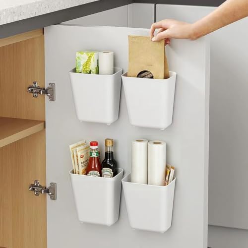 4 Piece Kitchen Cabinet Door Storage Box,Self Adhesive Wall Mounted
