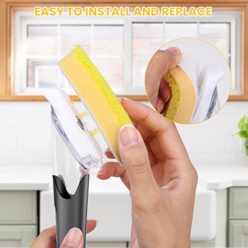 RIMAY Soap Dispensing Dish Brush Set, 10 Sponge Refills