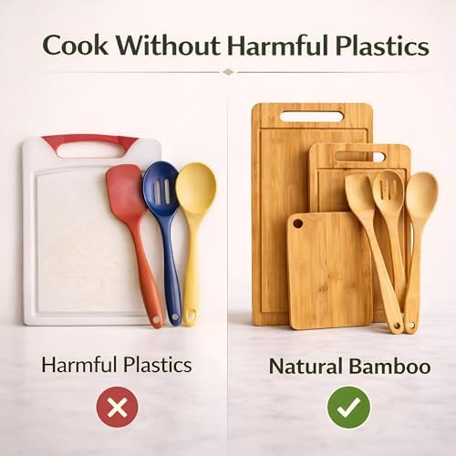 Bamboo Cutting Board Set, 3 Boards + 3 Kitchen Utensils