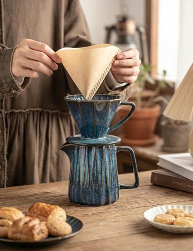 Pour Over Coffee Maker Set, Vintage Ceramic Coffee Dripper with 50