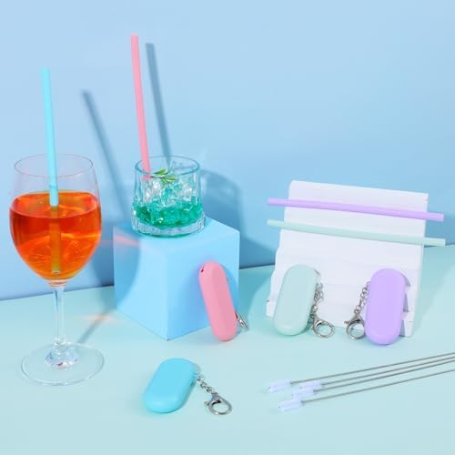 Ymapinc 4 Sets Portable Straw with Case, Reusable Silicone Straws