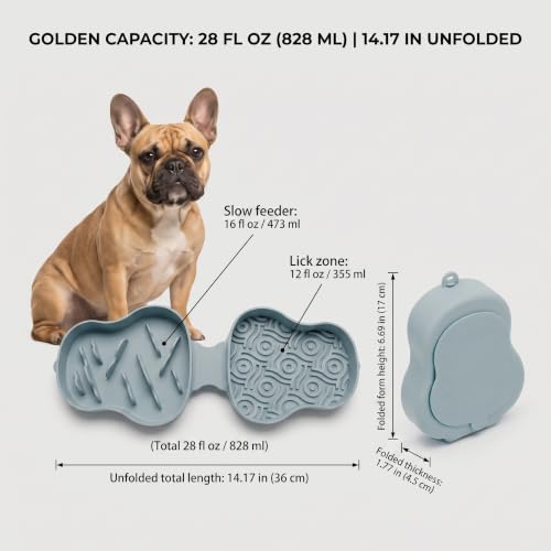 Collapsible Dog Travel Bowl with Lid, Slow Feeder (Bluish)