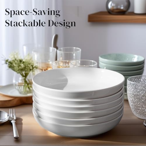 DeeCoo 7 Pack Porcelain Pasta Bowls Ceramic, Large Serving Bowl, Wide