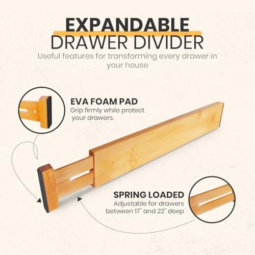 Adjustable Bamboo Drawer Dividers, Drawer Organizer for Kitchen