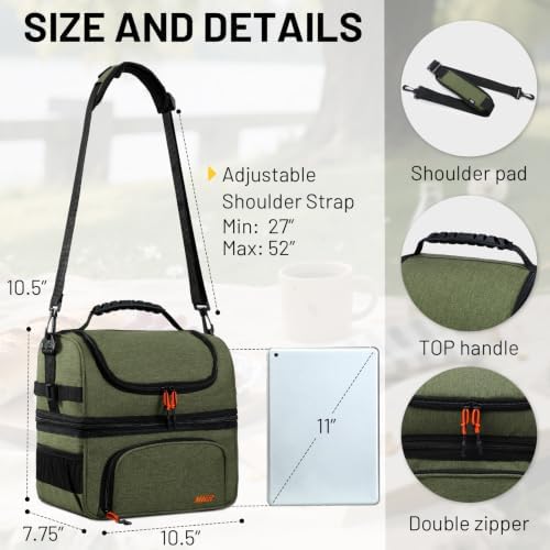 MIER Lunch Box for Men Dual Compartment Adult Lunch Bag for Work Army