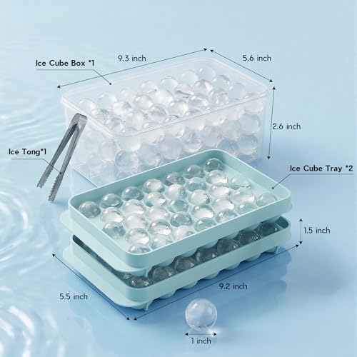 WIBIMEN Ice Cube Tray with Lid and Bin, 1" Round Ice Trays for Freezer