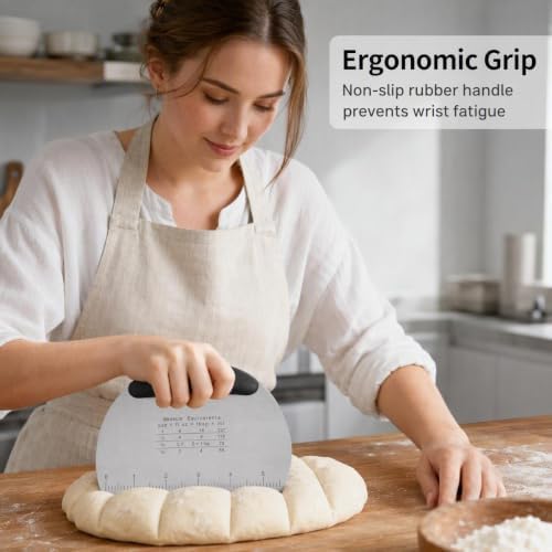 MakerAuer 2 Pack Dough Scraper with Scale, Stainless Steel Bench