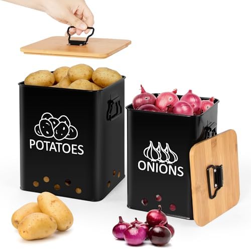 Potato and Onion Storage Bin, Set of 2 Vegetable Storage Tins with