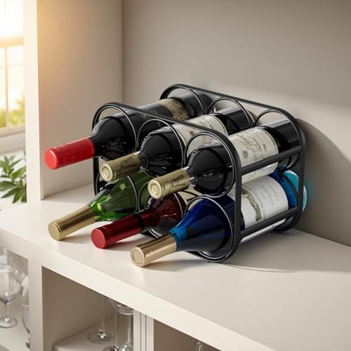 Buruis 6-Bottle Countertop Wine Rack, Metal Wine Bottle Holder, Black