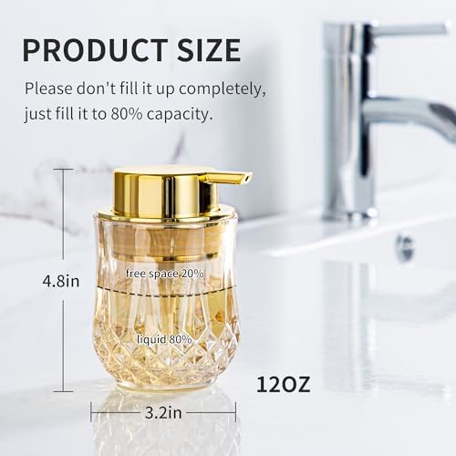 Enra Glass Soap Dispenser, Gold Hand Soap Dispenser Crystal Small
