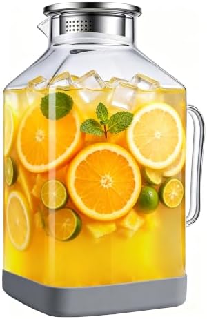 1 Gallon Square Borosilicate Glass Pitcher with Dual-Pour Lid
