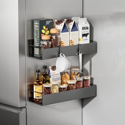 Magnetic Fridge Organizer Spice Rack with Shelf and Hooks