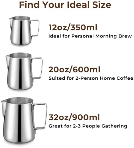 Vakoo Milk Frothing Pitcher, 20oz, 304 Stainless Steel Frother Cup