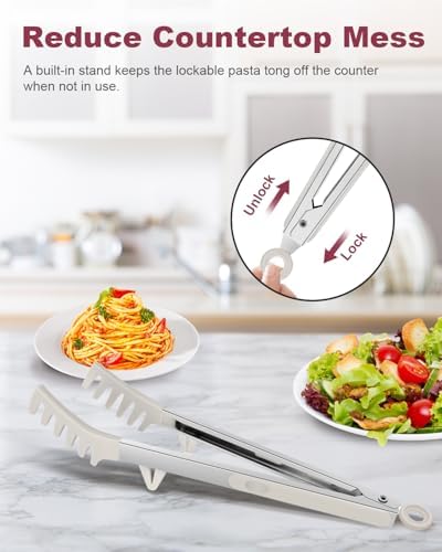 2-Piece Silicone Spaghetti Spoon and Pasta Tong Set, 13-Inch