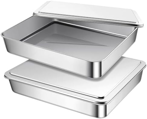 Funnymoom 2 Sets Stainless Steel Cake Pan with Lid,9 x 11 Inches