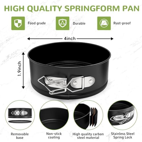 ZeroPone 4 Pack Mini Springform Pan Set for Mini Cheesecake Pizza