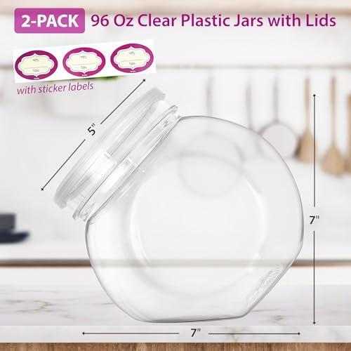 DilaBee 2-Pack Plastic Candy Jars with Lids, 96oz