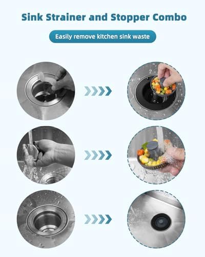Universal 3-in-1 Kitchen Sink Drain Strainer Stopper, Matte Black