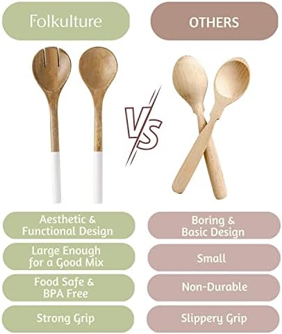 Folkulture Salad Servers or Salad Tongs | Set of 2 (12") Serving