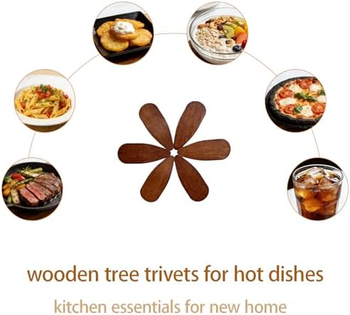 5Pcs Foldable Pine Wood Christmas Tree Trivet Set with Stand, 2