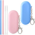 2 Sets Silicone Reusable Straws with Case, Portable Travel Straw with