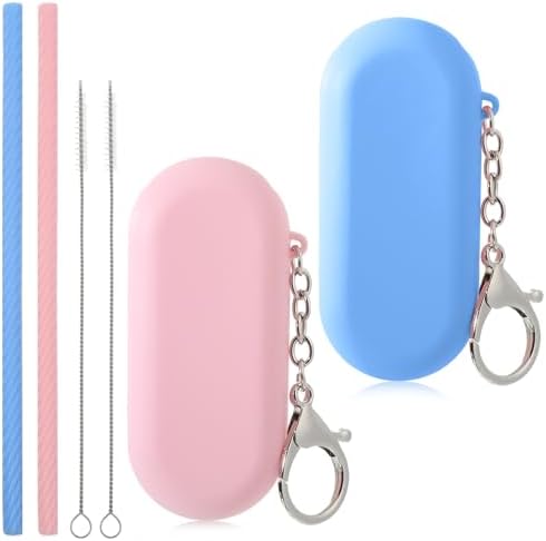 2 Sets Silicone Reusable Straws with Case, Portable Travel Straw with