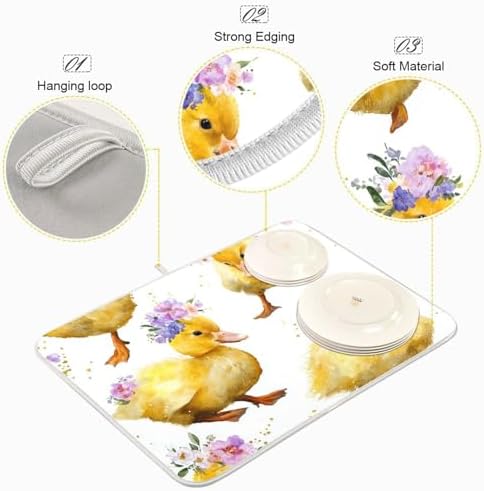 OTVEE Baby Duck Pattern Dish Drying Mat for Kitchen Counter Absorbent