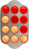Boxiki Kitchen Non-Stick 12 Cup Silicone Muffin Pan with Steel Frame