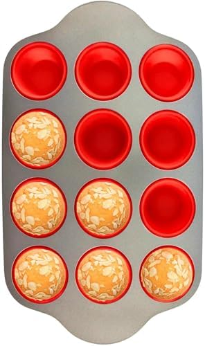 Boxiki Kitchen Non-Stick 12 Cup Silicone Muffin Pan with Steel Frame