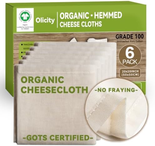 Organic Cheese Cloths, GOTS Certified,6Pack,20x20Inch Reusable Cheese