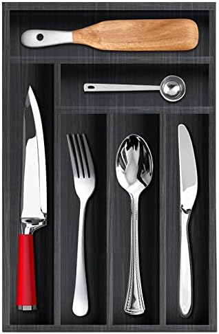 Wooden Cutlery Utensil Tray Black Kitchen Silverware Drawer Organizer
