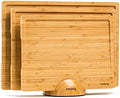 SMIRLY 3 Piece Bamboo Cutting Board Set with Stand for Kitchen