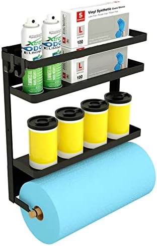 Magnetic Paper Towel Holder with Multi-Layer Storage Shelf, Black