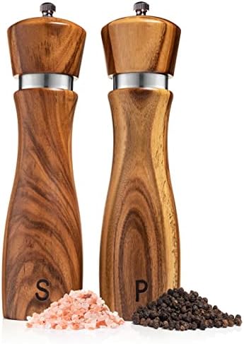 Gennua Salt and Pepper Grinder Set, Acacia, 8 Inches Each