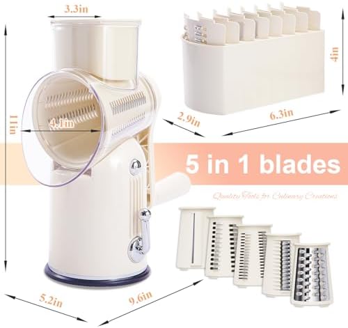 ENERGEVITY Hand Crank Rotary Cheese Grater, White