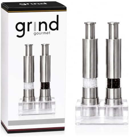 Grind Gourmet Salt and Pepper Grinder Set, Pump and Grind